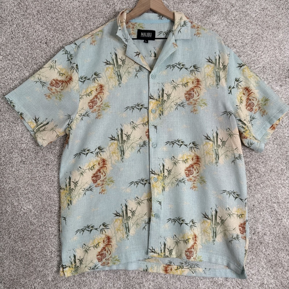 Malibu by‎ Drill Clothing Co Textured Fabric Linen Look Men's Shirt sz L
